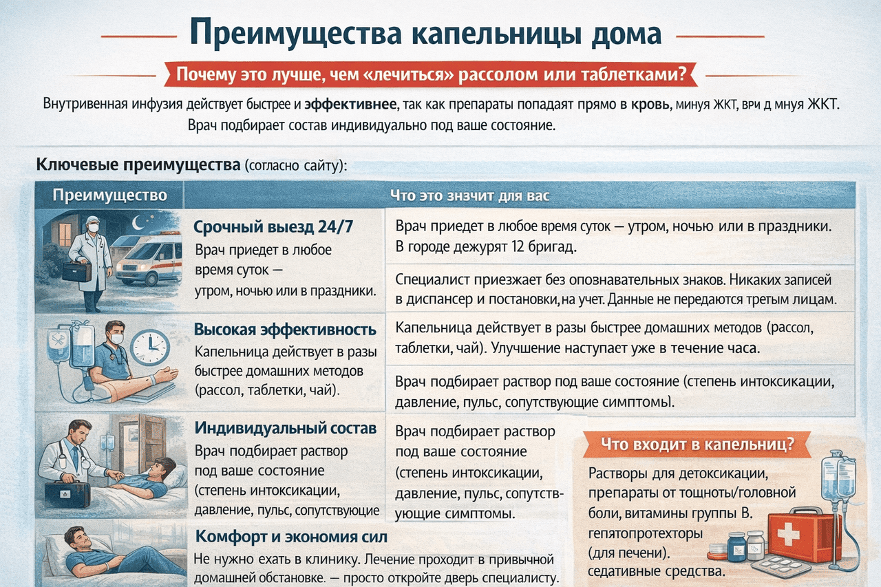 Преимущества капельницы на дому